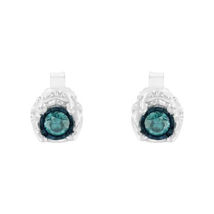 Sterling Silver Color Treated Diamond Stud Earrings (1/3 Cttw Blue I2-i3 Clarity) - Fine Jewelry us Direct