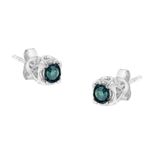 Sterling Silver Color Treated Diamond Stud Earrings (1/3 Cttw Blue I2-i3 Clarity) - Fine Jewelry us Direct