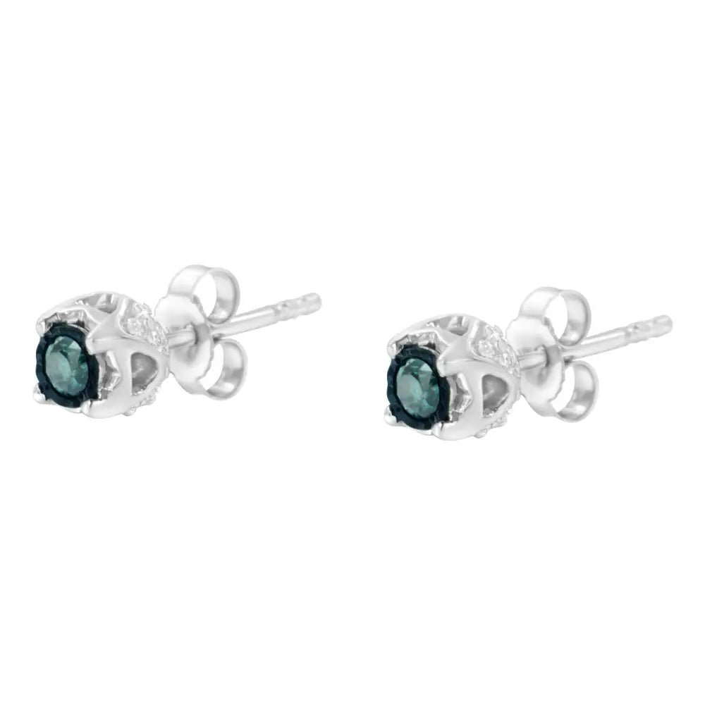 Sterling Silver Color Treated Diamond Stud Earrings (1/3 Cttw Blue I2-i3 Clarity) - Fine Jewelry us Direct