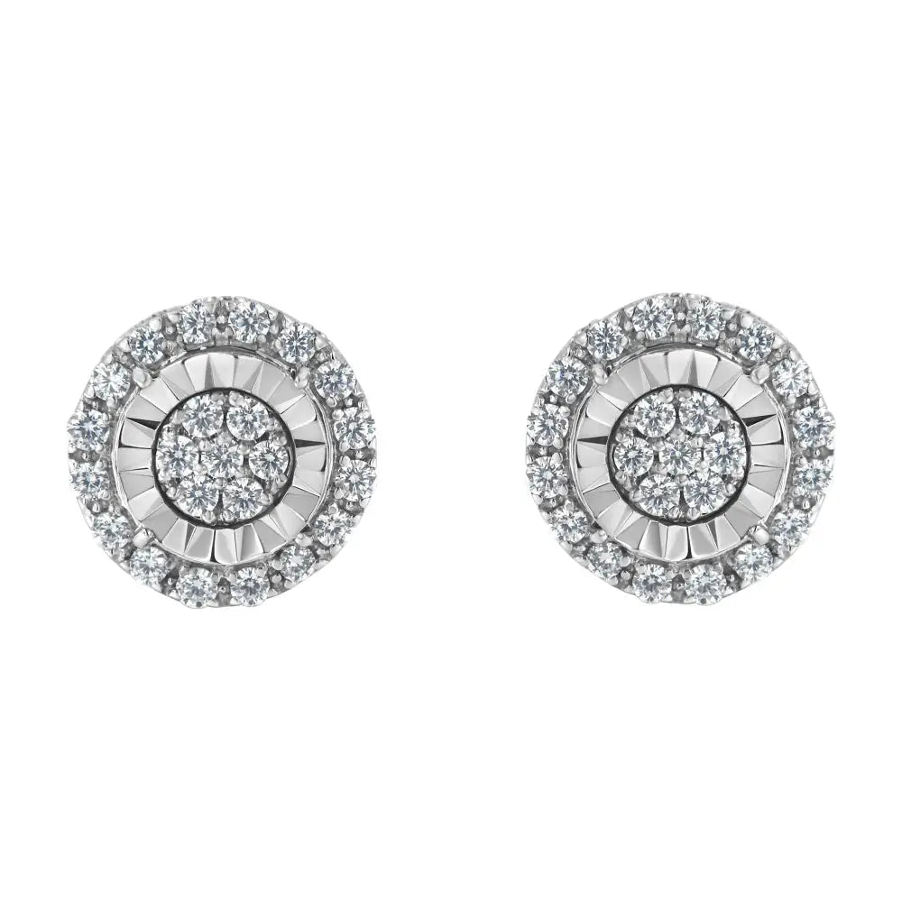 Sterling Silver Diamond Cluster Earrings (1 Cttw I-j Color I2-i3 Clarity) - Fine Jewelry us Direct