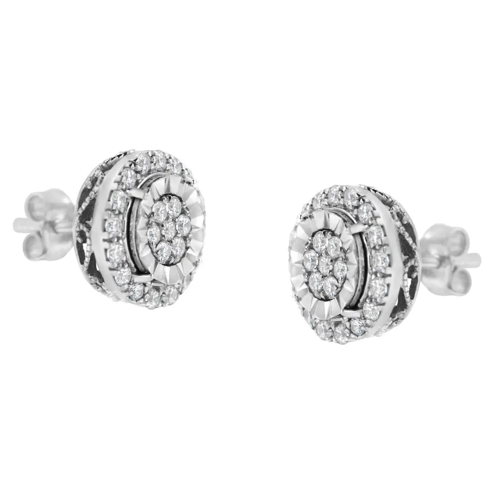 Sterling Silver Diamond Cluster Earrings (1 Cttw I-j Color I2-i3 Clarity) - Fine Jewelry us Direct