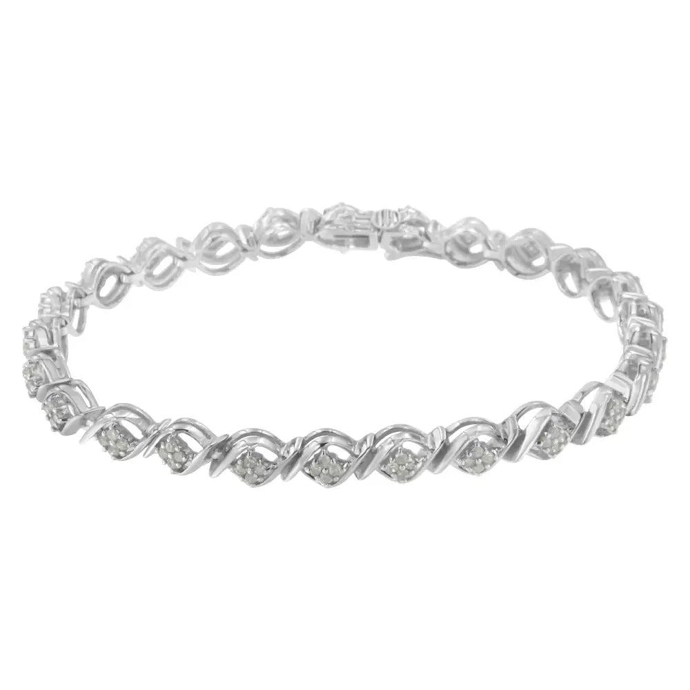 Sterling Silver Diamond Cluster Link Bracelet (1 Cttw I-j Color I2-i3 Clarity) - Fine Jewelry us Direct