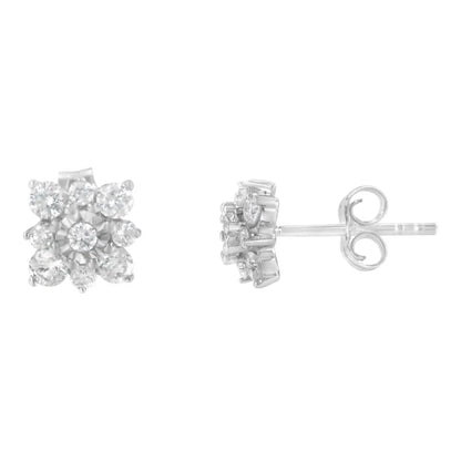 Sterling Silver Diamond Flower Stud Earrings (1/2 Cttw I-j Color I1-i2 Clarity) - Fine Jewelry us Direct