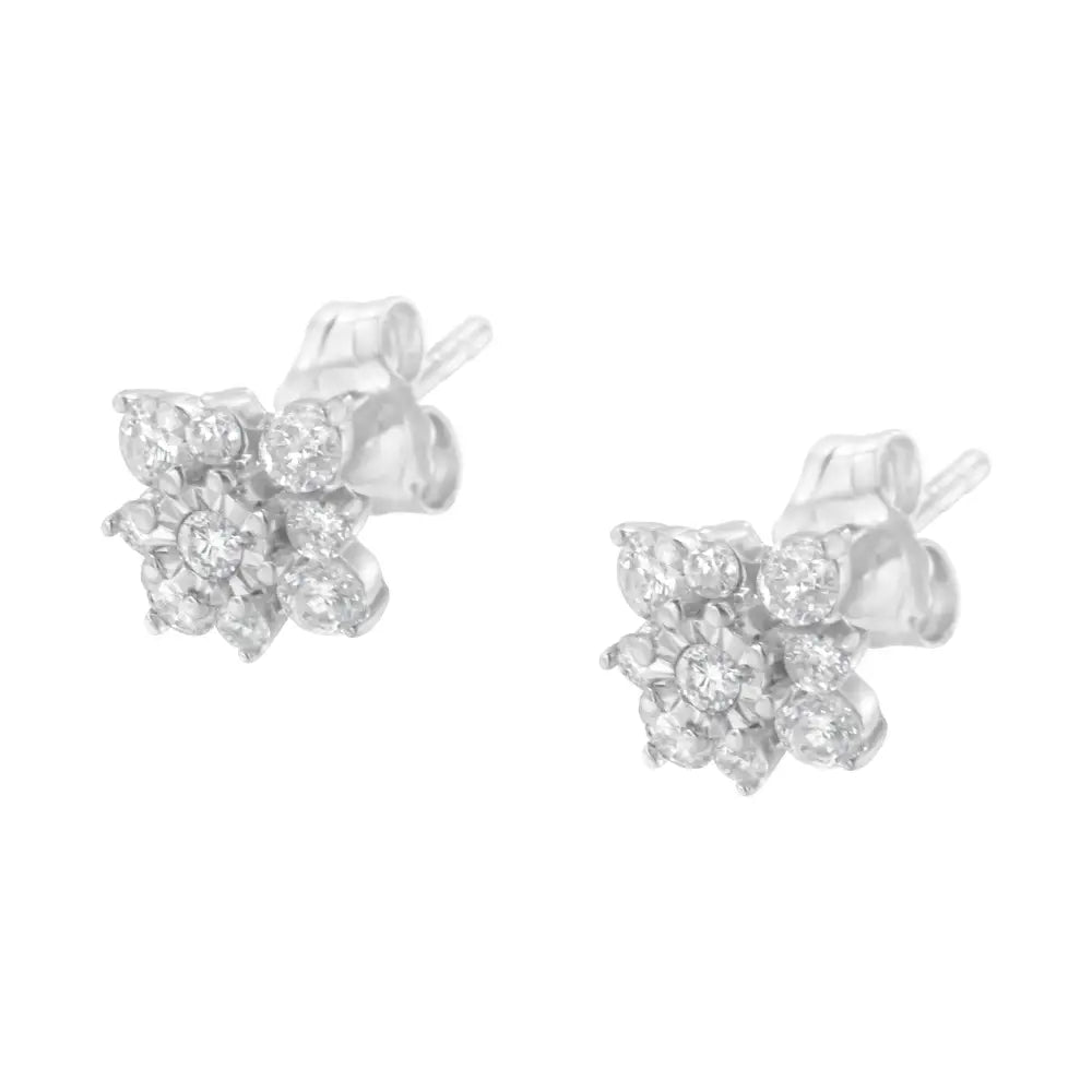 Sterling Silver Diamond Flower Stud Earrings (1/2 Cttw I-j Color I1-i2 Clarity) - Fine Jewelry us Direct