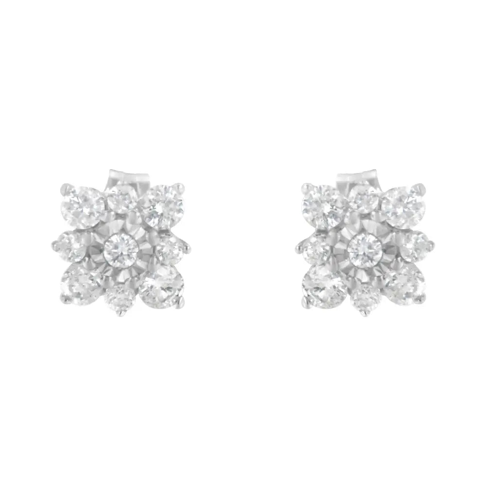 Sterling Silver Diamond Flower Stud Earrings (1/2 Cttw I-j Color I1-i2 Clarity) - Fine Jewelry us Direct