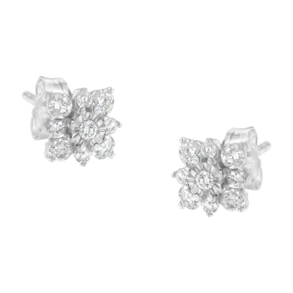 Sterling Silver Diamond Flower Stud Earrings (1/2 Cttw I-j Color I1-i2 Clarity) - Fine Jewelry us Direct