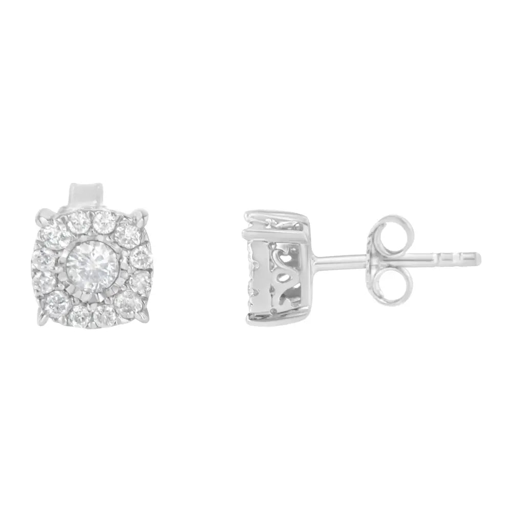 Sterling Silver Diamond Square Stud Earring (1/2 Cttw I-j Color I2-i3 Clarity) - Fine Jewelry us Direct