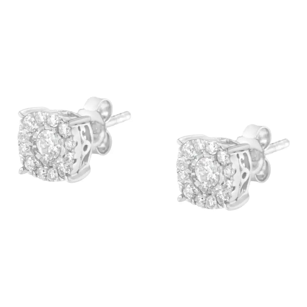 Sterling Silver Diamond Square Stud Earring (1/2 Cttw I-j Color I2-i3 Clarity) - Fine Jewelry us Direct