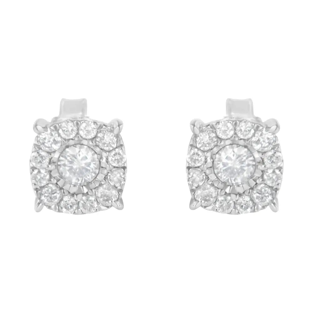 Sterling Silver Diamond Square Stud Earring (1/2 Cttw I-j Color I2-i3 Clarity) - Fine Jewelry us Direct