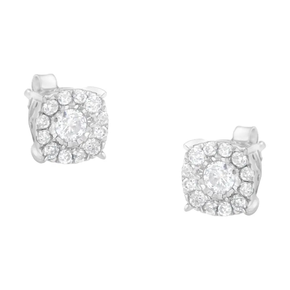 Sterling Silver Diamond Square Stud Earring (1/2 Cttw I-j Color I2-i3 Clarity) - Fine Jewelry us Direct