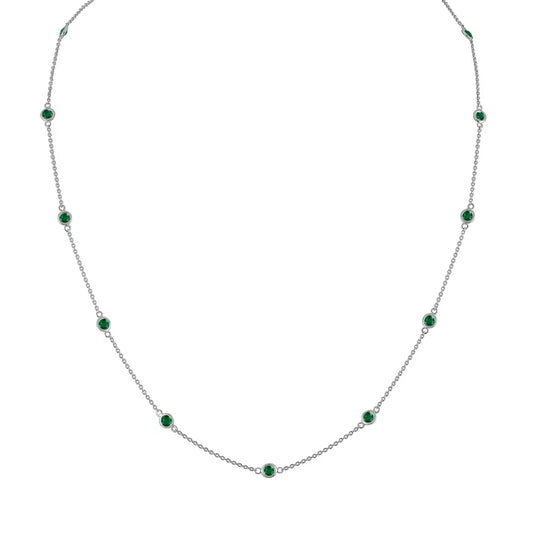 Sterling Silver Green Treated Diamond Station Necklace (1 Cttw Color I1-i2 Clarity) - Fine Jewelry us Direct