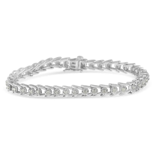 Sterling Silver Rose-cut Diamond Wave Link Bracelet (1 Cttw I-j Color I3 Clarity) - Fine Jewelry us Direct