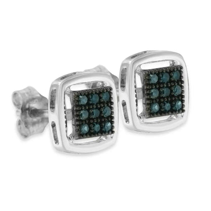 Sterling Silver Rose Cut Treated Blue Diamond Square Stud Earring (0.25 Cttw Color I2-i3 Clarity) - Fine Jewelry