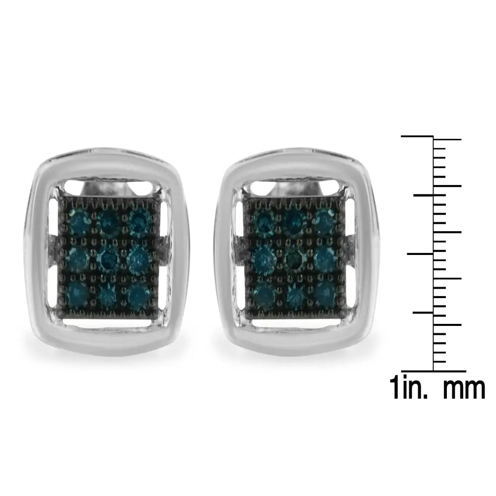 Sterling Silver Rose Cut Treated Blue Diamond Square Stud Earring (0.25 Cttw Color I2-i3 Clarity) - Fine Jewelry