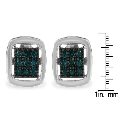 Sterling Silver Rose Cut Treated Blue Diamond Square Stud Earring (0.25 Cttw Color I2-i3 Clarity) - Fine Jewelry