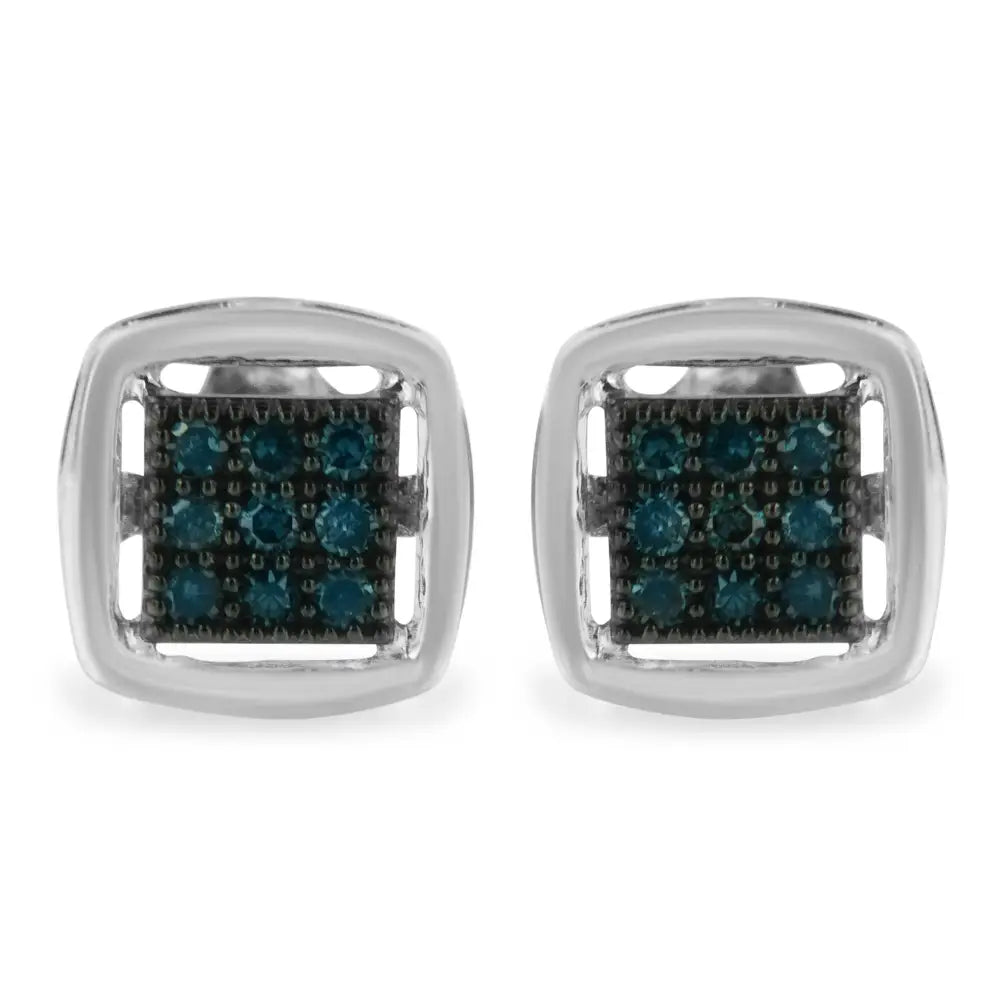 Sterling Silver Rose Cut Treated Blue Diamond Square Stud Earring (0.25 Cttw Color I2-i3 Clarity) - Fine Jewelry