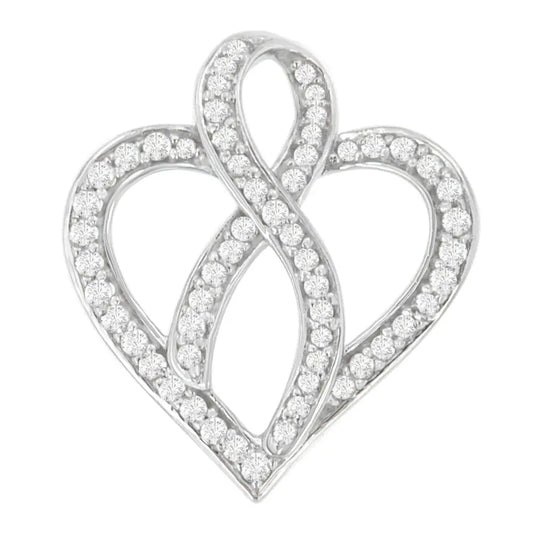 Sterling Silver Round Cut Diamond Ribbon-embellished Heart Pendant Necklace (1/4 Cttw H-i Color Si2-i1 Clarity) - Fine