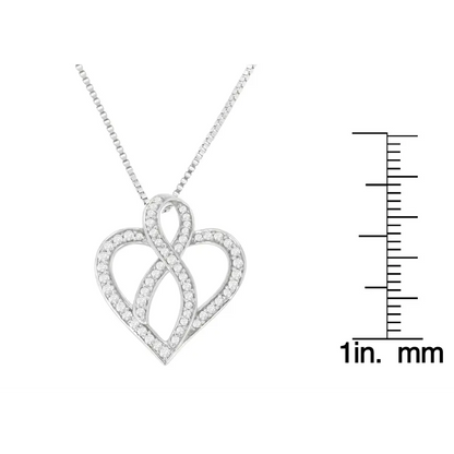 Sterling Silver Round Cut Diamond Ribbon-embellished Heart Pendant Necklace (1/4 Cttw H-i Color Si2-i1 Clarity) - Fine