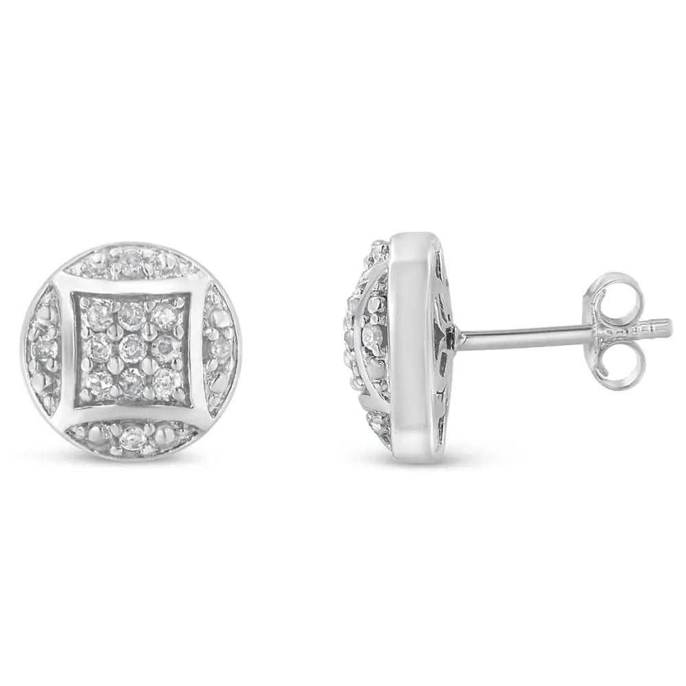 Sterling Silver Round Diamond Cluster Stud Earrings (0.35 Cttw H-i Color I3 Clarity) - Fine Jewelry us Direct