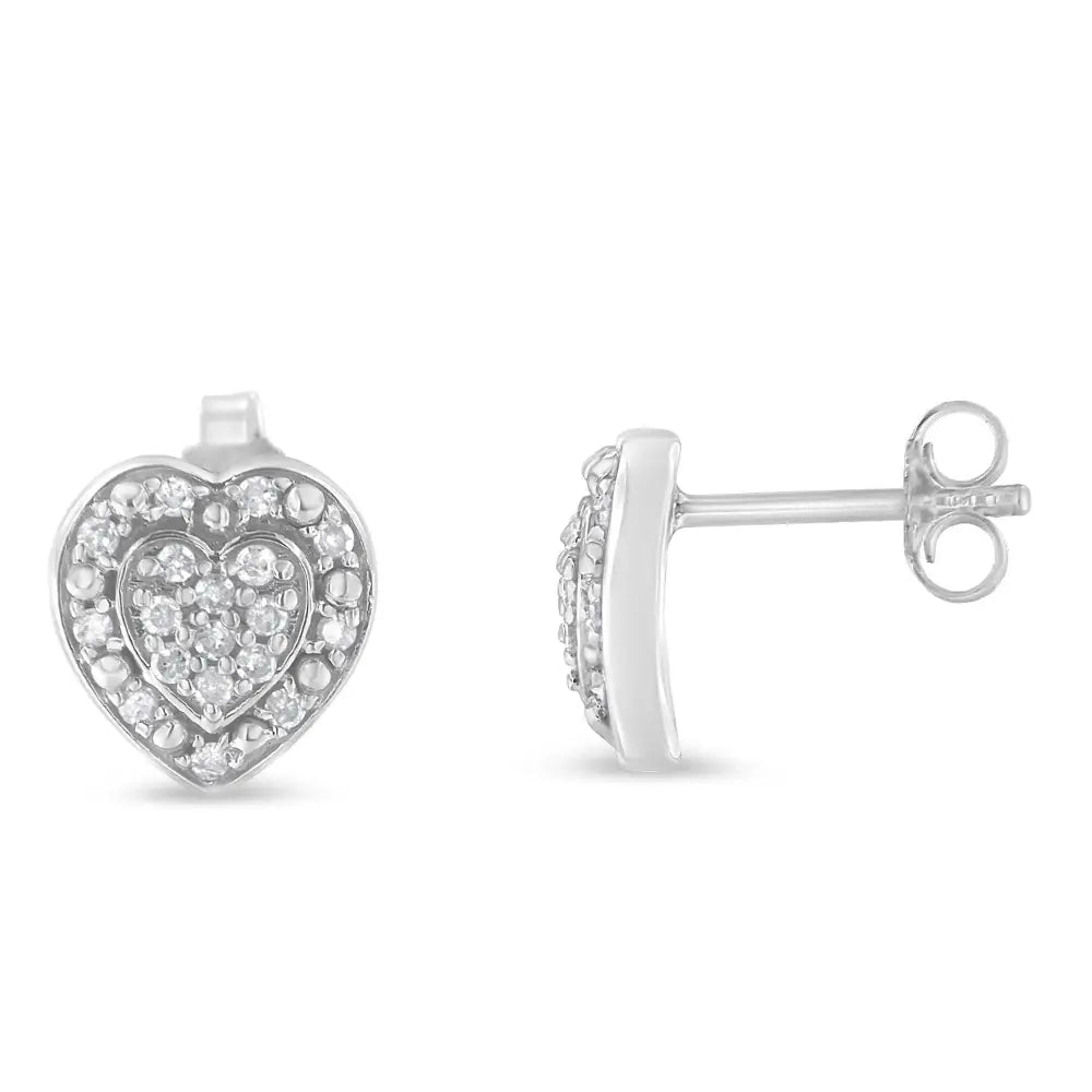 Sterling Silver Round Diamond Heart Stud Earrings (0.35 Cttw H-i Color I3 Clarity) - Fine Jewelry us Direct