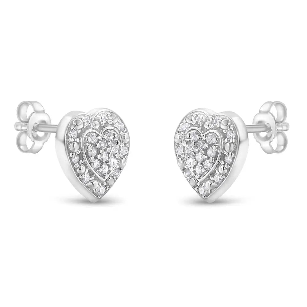 Sterling Silver Round Diamond Heart Stud Earrings (0.35 Cttw H-i Color I3 Clarity) - Fine Jewelry us Direct