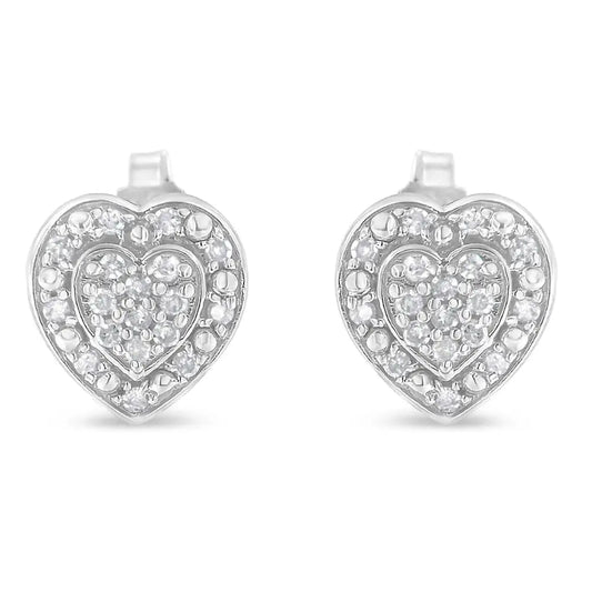 Sterling Silver Round Diamond Heart Stud Earrings (0.35 Cttw H-i Color I3 Clarity) - Fine Jewelry us Direct