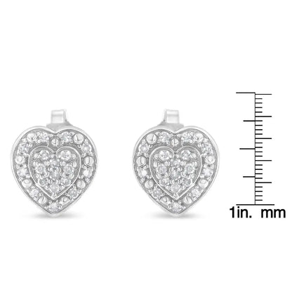 Sterling Silver Round Diamond Heart Stud Earrings (0.35 Cttw H-i Color I3 Clarity) - Fine Jewelry us Direct