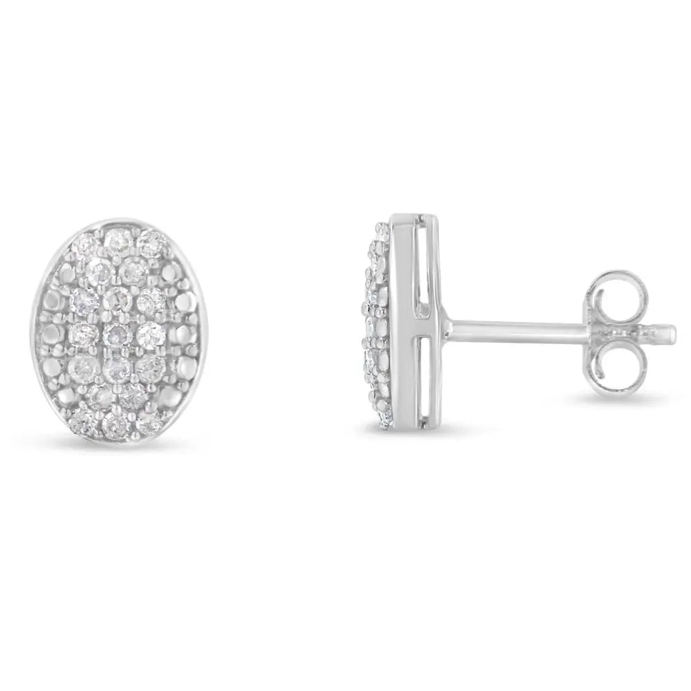 Sterling Silver Round Diamond Oval Cluster Earrings (1/2 Cttw I-j Color I2-i3 Clarity) - Fine Jewelry us Direct