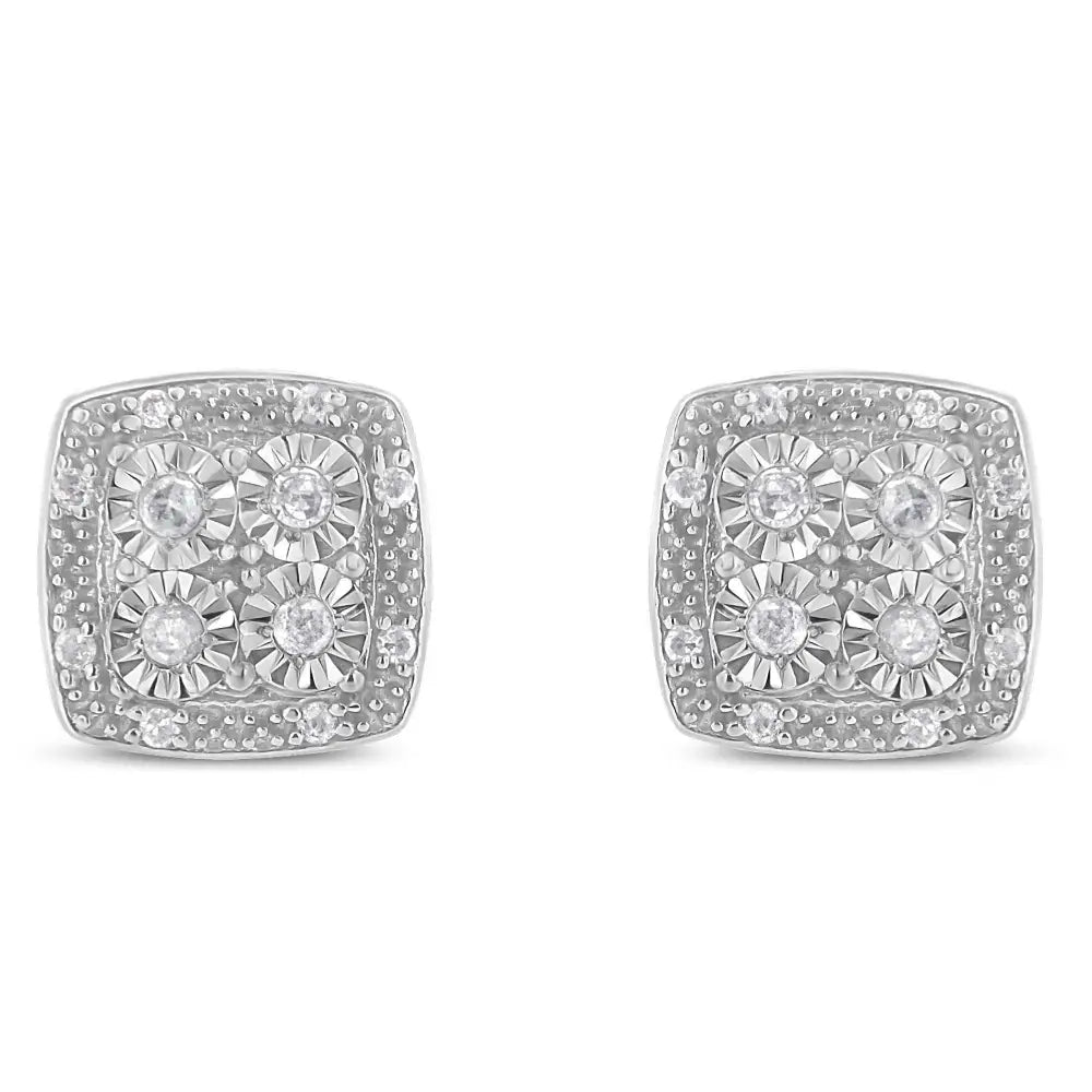 Sterling Silver Round Diamond Quad Stud Earrings (0.25 Cttw I-j Color I3 Clarity) - Fine Jewelry us Direct