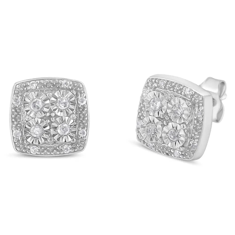 Sterling Silver Round Diamond Quad Stud Earrings (0.25 Cttw I-j Color I3 Clarity) - Fine Jewelry us Direct