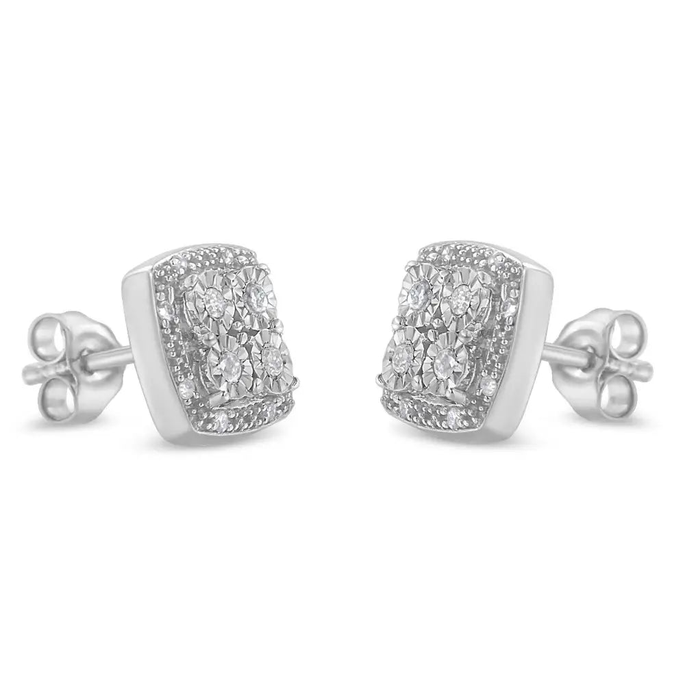 Sterling Silver Round Diamond Quad Stud Earrings (0.25 Cttw I-j Color I3 Clarity) - Fine Jewelry us Direct