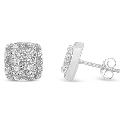 Sterling Silver Round Diamond Quad Stud Earrings (0.25 Cttw I-j Color I3 Clarity) - Fine Jewelry us Direct