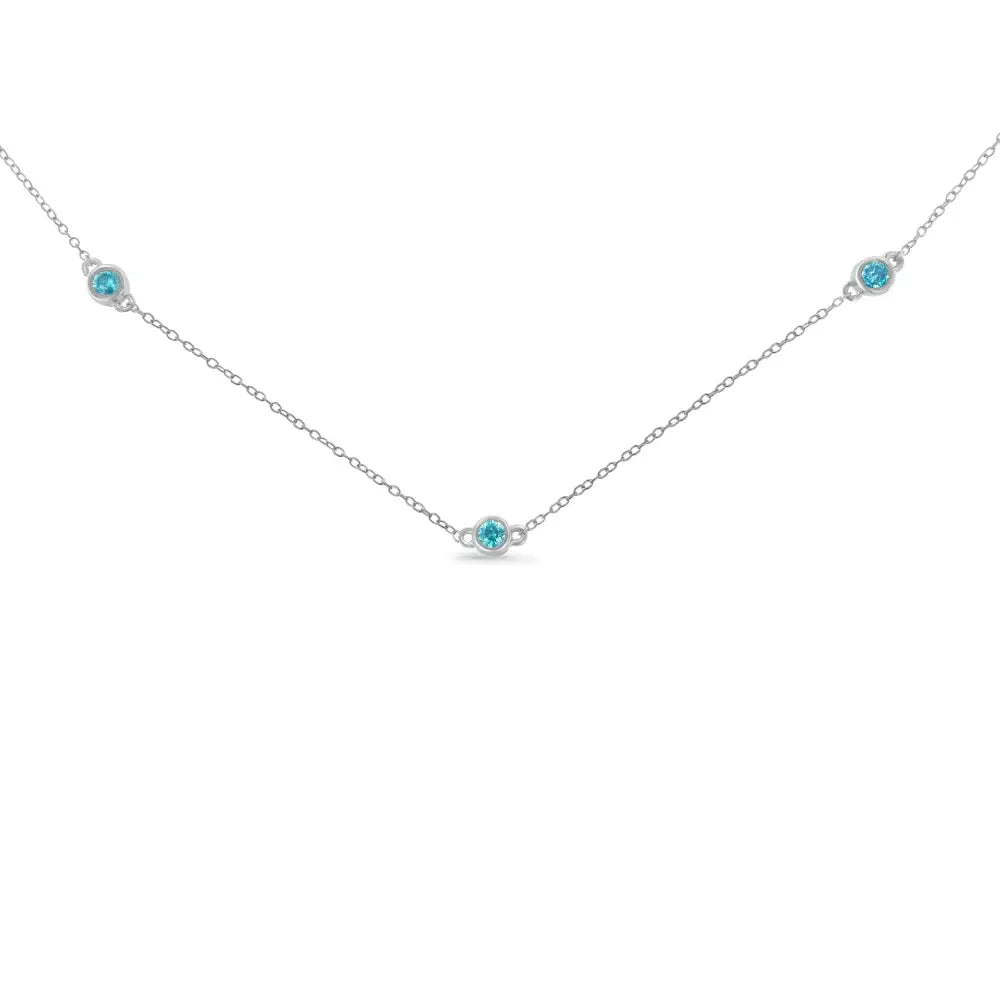 Sterling Silver Treated Diamond by Yard Necklace (1/2 Cttw Blue Color I2-i3 Clarity) - Fine Jewelry us Direct