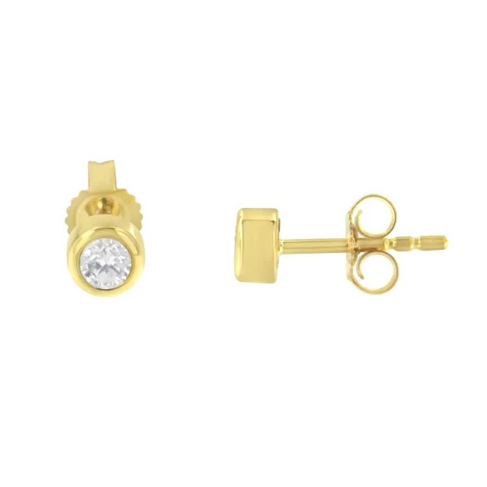 Stunning 10k Gold Bezel-set Stud Earrings with Colorless Diamonds