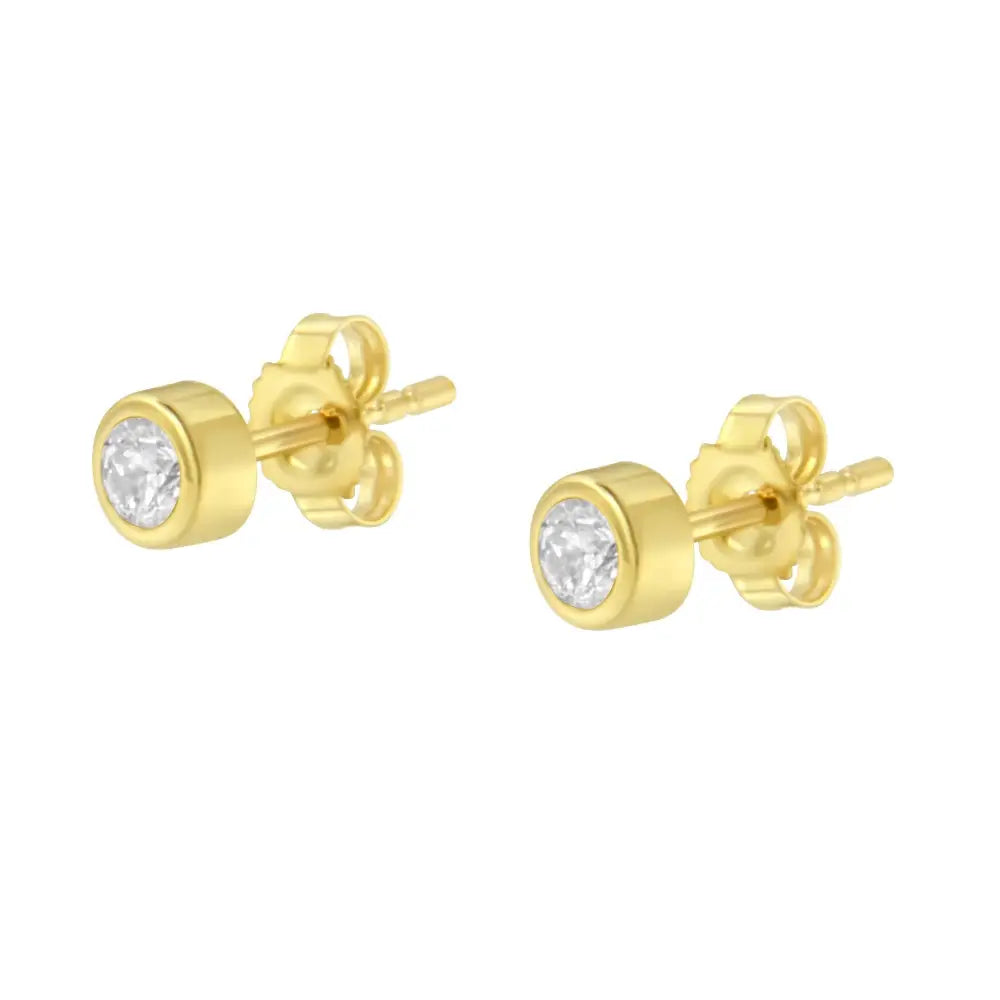 Stunning 10k Gold Bezel-set Stud Earrings with Colorless Diamonds