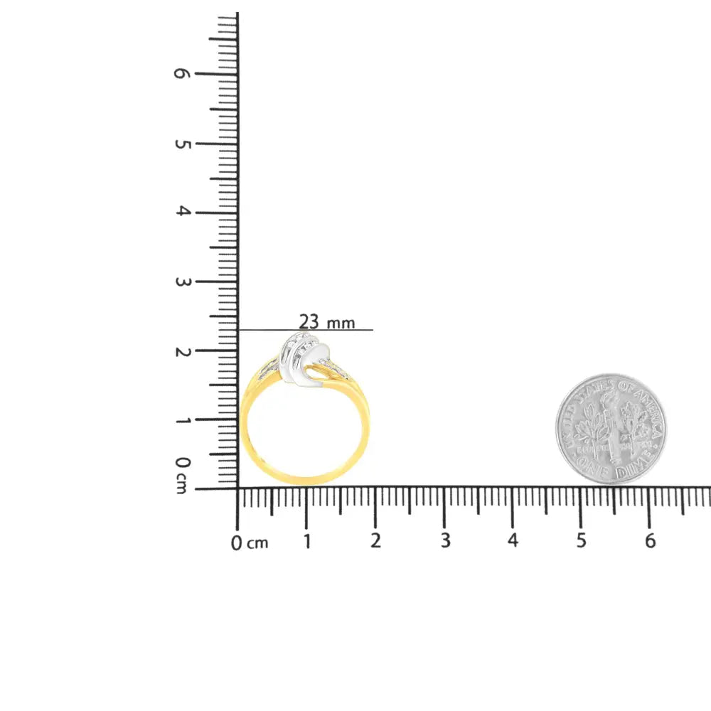 10k Yellow and White Gold 1/15 Cttw Round-cut Diamond Bypass Ring - 7