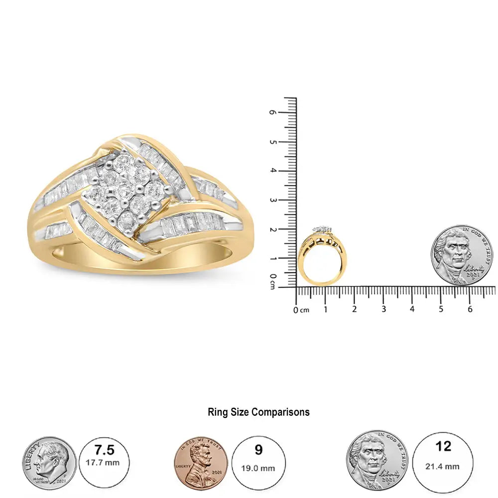 Stunning 10k Gold Swirl Ring with 3/4 Cttw Diamond Cluster in H-i Color