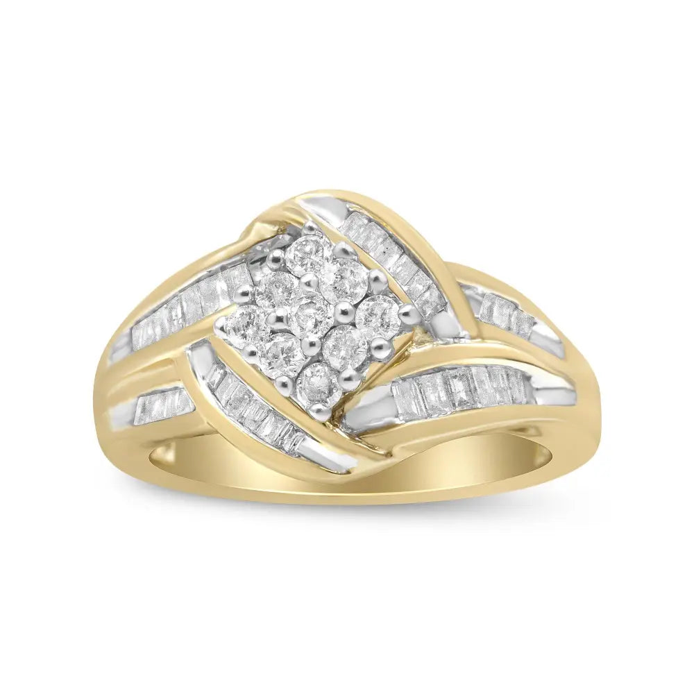 Stunning 10k Gold Swirl Ring with 3/4 Cttw Diamond Cluster in H-i Color