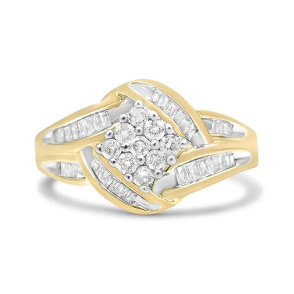 Stunning 10k Gold Swirl Ring with 3/4 Cttw Diamond Cluster in H-i Color