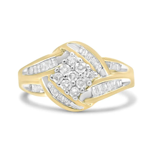 Stunning 10k Gold Swirl Ring with 3/4 Cttw Diamond Cluster in H-i Color