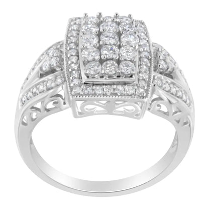 Stunning 10k White Gold 1.0 Cttw Diamond Rectangular Cushion Cluster Ring