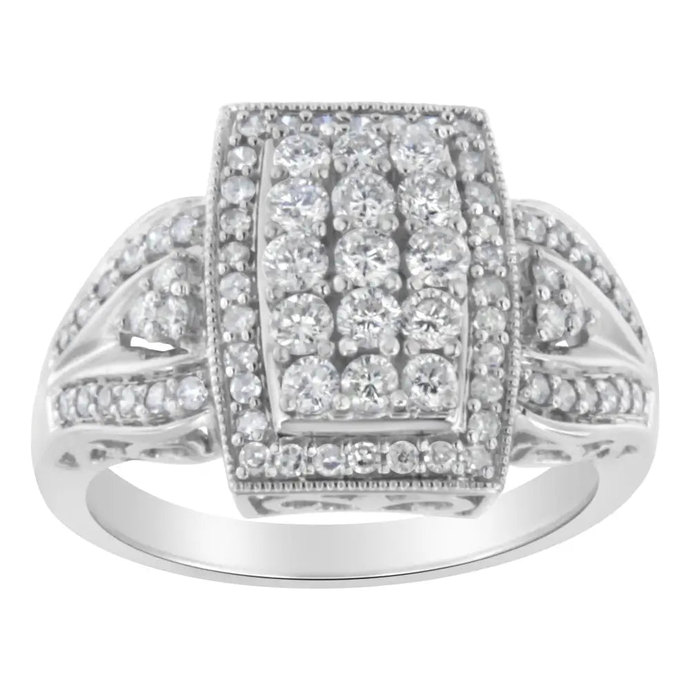 Stunning 10k White Gold 1.0 Cttw Diamond Rectangular Cushion Cluster Ring