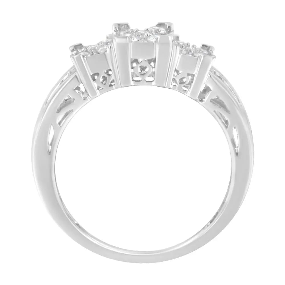 Stunning 10k White Gold Baguette Cut Diamond Square Clusters Engagement Ring