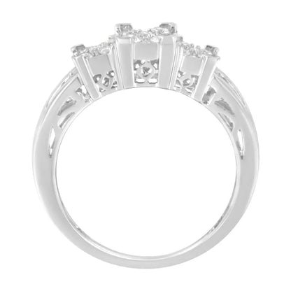 Stunning 10k White Gold Baguette Cut Diamond Square Clusters Engagement Ring