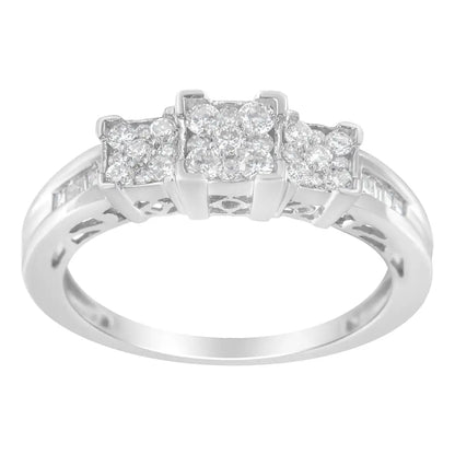 Stunning 10k White Gold Baguette Cut Diamond Square Clusters Engagement Ring