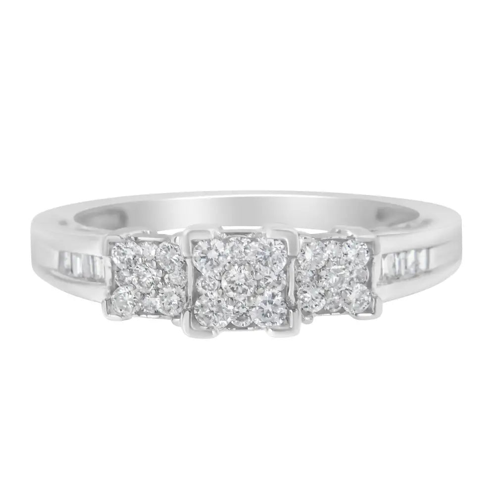 Stunning 10k White Gold Baguette Cut Diamond Square Clusters Engagement Ring