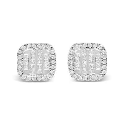 Stunning 10k White Gold Halo Stud Earrings with Cttw Diamond Princess