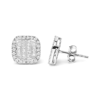 Stunning 10k White Gold Halo Stud Earrings with Cttw Diamond Princess