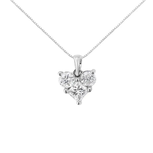 Stunning 10k White Gold Princess-cut Diamond Heart Shaped Pendant Necklace