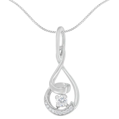 Stunning 10k White Gold Round Cut Diamond Spiral Link Pendant Necklace